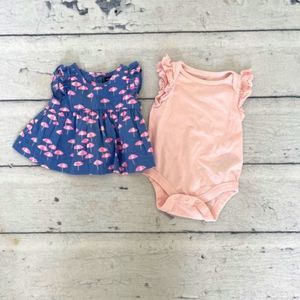 Baby Gap set Pink One piece, Blue pink Umbrella Dress 0-3 months Good used